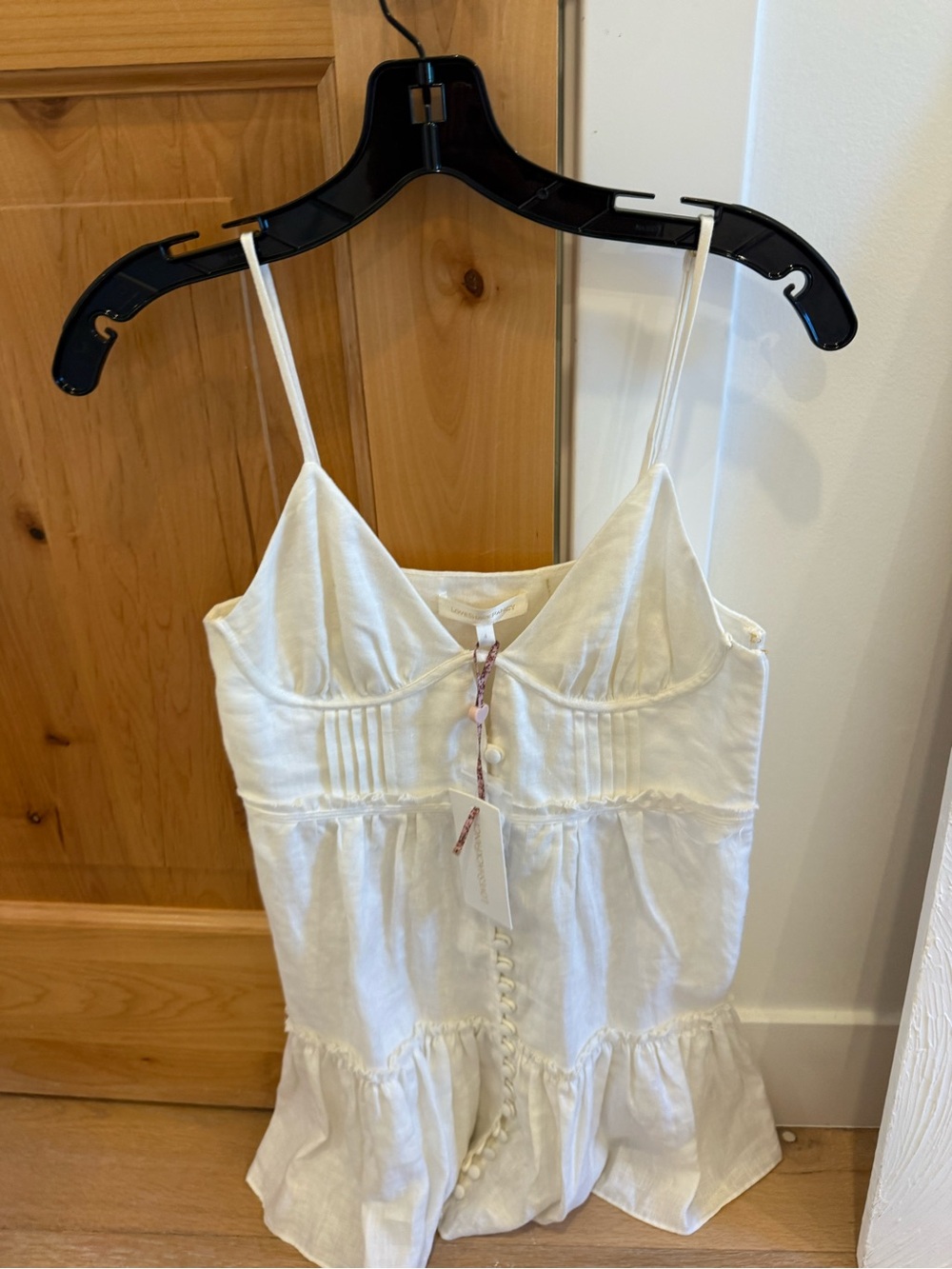 White LoveShackFancy Button-Front Linen Cami Dress - Picture 2 of 3